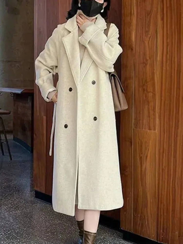 

Wool Coat Women Winter Jacket Thickened Cotton Clip Solid Warm Women's Coat 2023 Trend Loose Belt Korean Fashion Long Coat Women