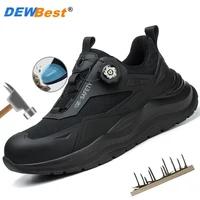 New lightweight and breathable safety shoes for men, anti smashing, anti piercing, rotating buttons, lazy, no tie straps