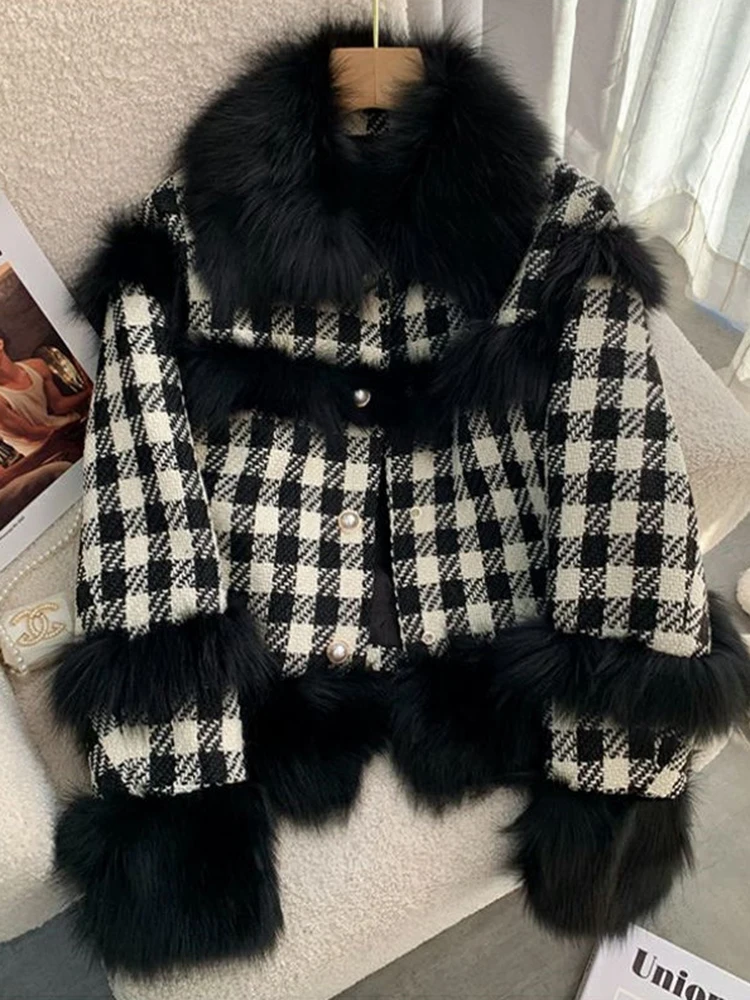 

Женская твидовая куртка в клетку KBAT, маленькая шерстяная куртка в Корейском стиле, короткая зимняя куртка в стиле пэчворк