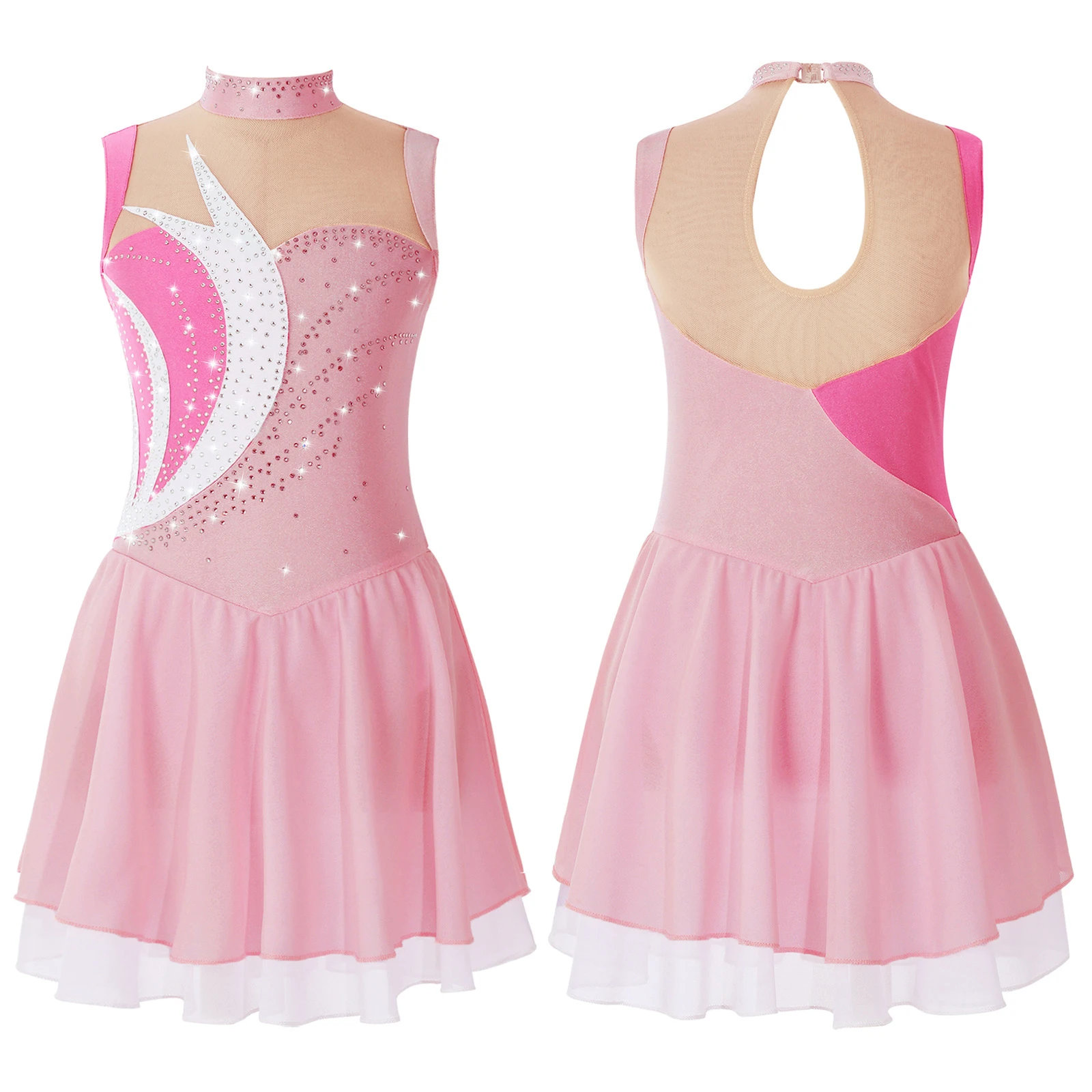 Figure Ice Skating Dress for Girls Ballet Gymnastics Leotard Floral Rhinestone Mesh Splice Skater Dance Competition Costume ballet leotard dance leotard ballet dress girls dance costumes