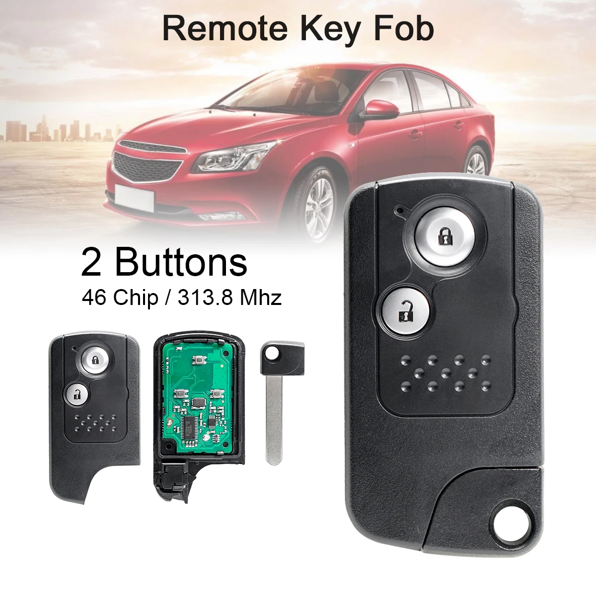 313.8Mhz 2 Buttons Full Smart Remote Key with ID46 / PCF7953 Chip Automobile Key Housing Replacement Auto Key for Honda CRV smart remote key for land rover freelander 2 keyless go smart remote control car key 315mhz 433 mhz with id46 chip pcf7953