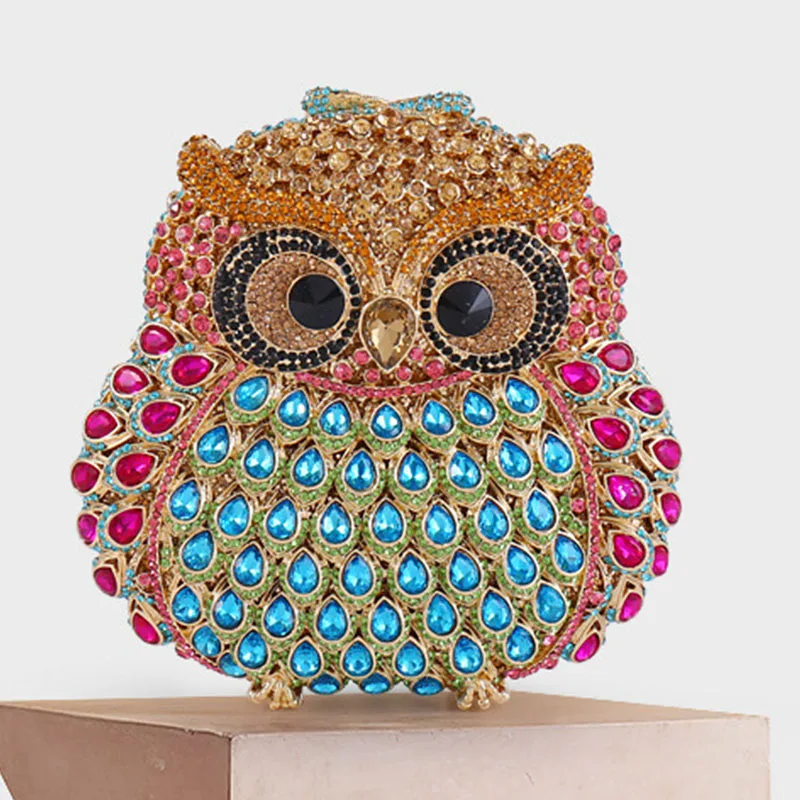 Owl Shape Multi-Colored Big Rhinestone Clutch Bag New Elegant