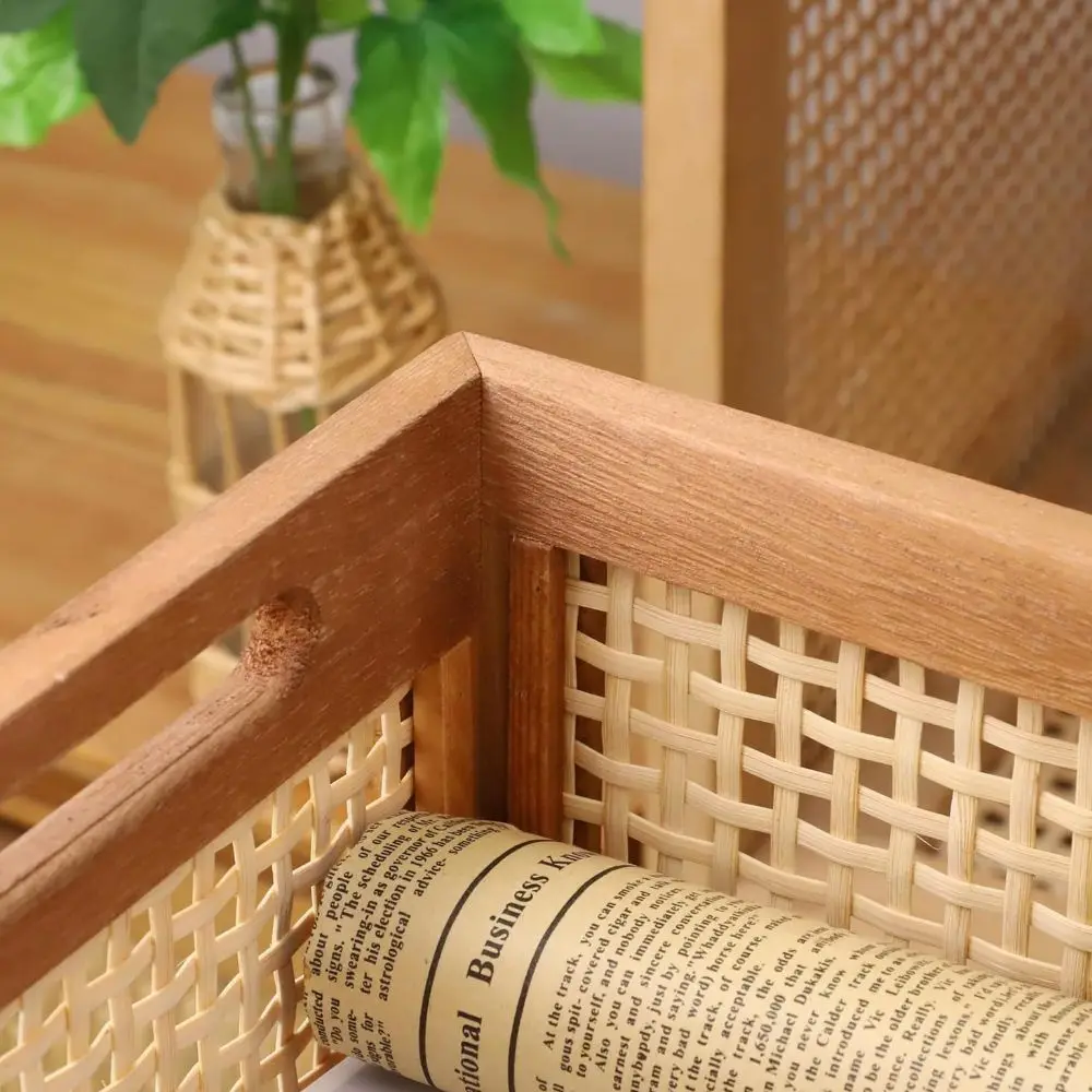 Retro Rattan Solid Wood Storage Box 1