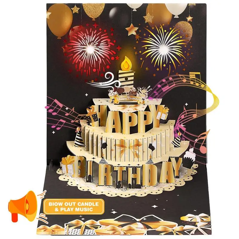 

Musical Birthday Greeting Cards 3D Pop Up Gift Card With Led Music Happy Birthday Cards Decorations Gifts