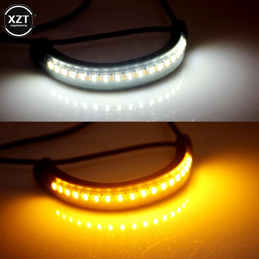 

2Pc 12V Universal Motorcycle LED Turn Signal Light Flowing Amber LED Fork Turn Signal Strip Light Super Bright Flashing Blinker