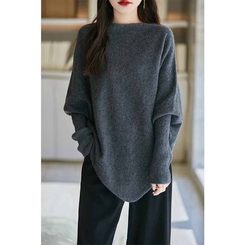 Ladies' temperament, triangular shawl, cashmere knit, one cut neck, solid color cape style, winter fashion, warm and cozy outfit 3