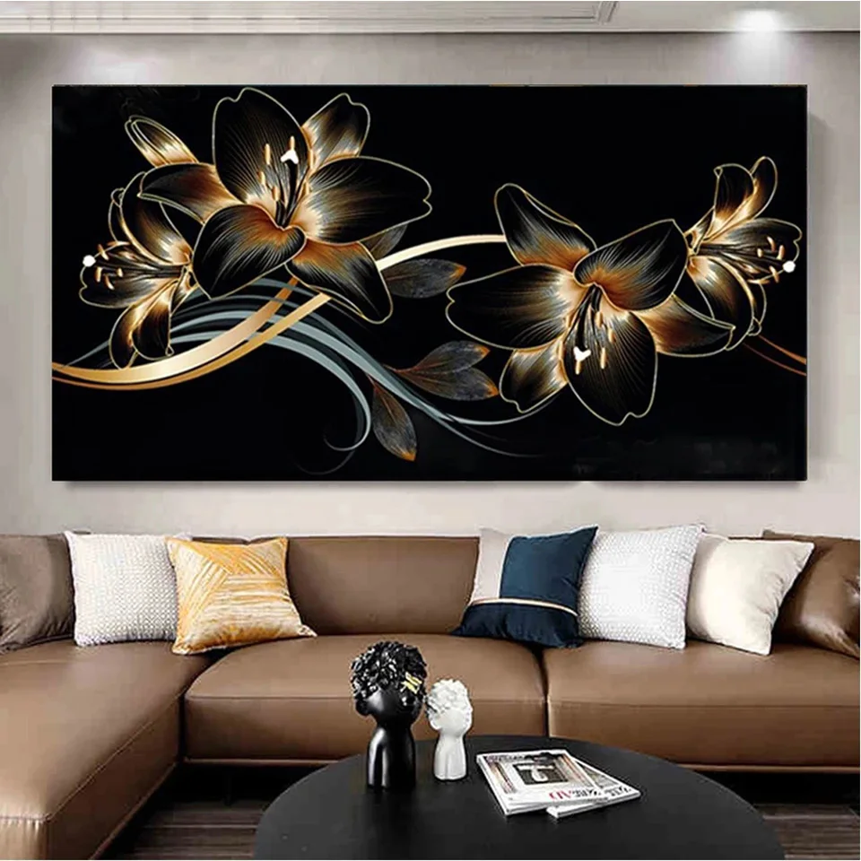 

Large Gold and Black Lily 5D full drill DIY Diamond Embroidery Mosaic Kit Flowers Picture Crystal Diamond Painting Home Decor