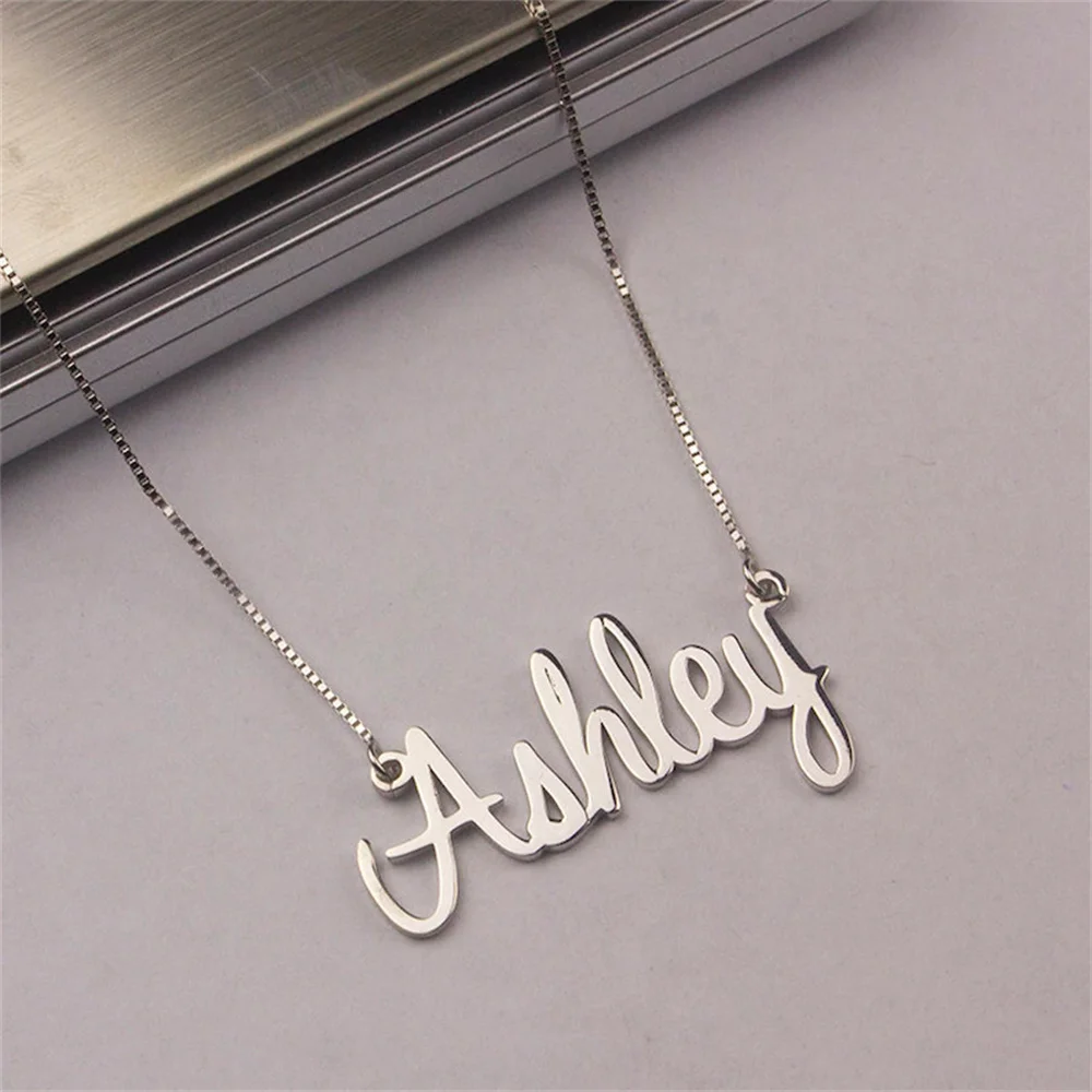

Custom Name Stainless Steel Necklace for Women Gold Box Chains Jewelry Personalized Handwriting Letter Pendant Nameplate Chokers