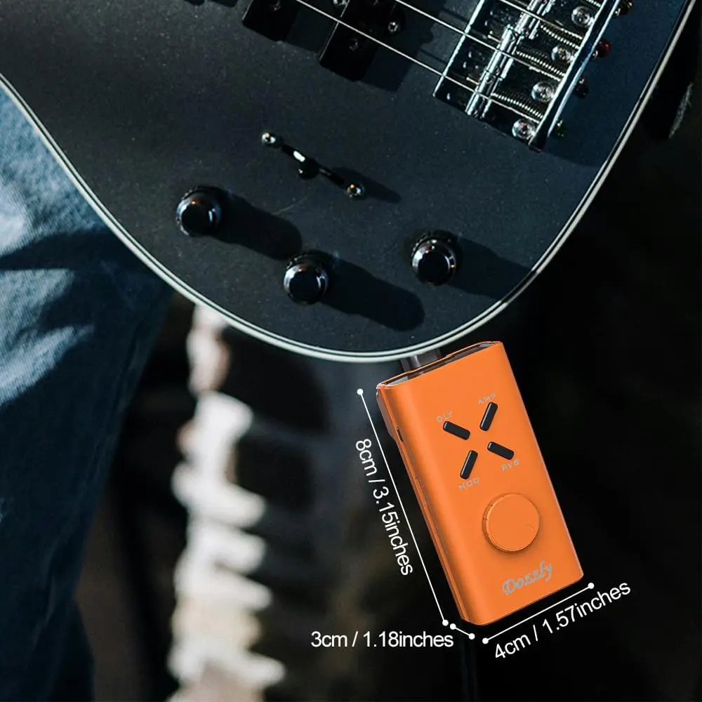 DOZZLY Portable Mini Electric Guitar Headphone Amp Mutil Effects 1/4 Inch Plug Rechargeable Pocket Headphone Amp