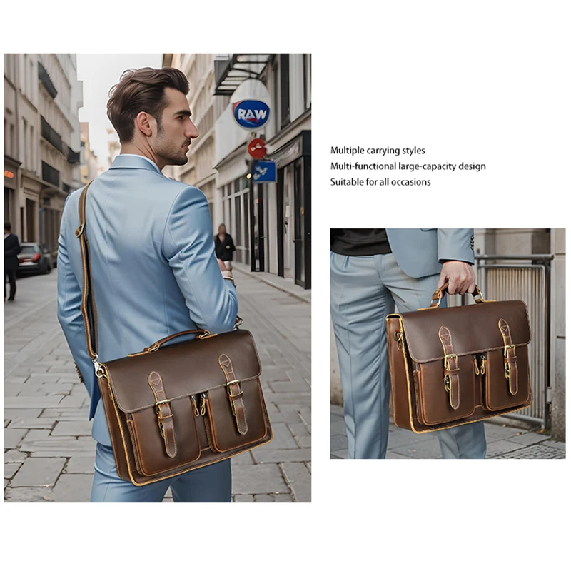 Vintage Handbags Men's Leather Notebook Bag Cowhide Travel Trolley Wheel Luggage Men's Messenger Bag Business Briefcases leather briefcase document bag