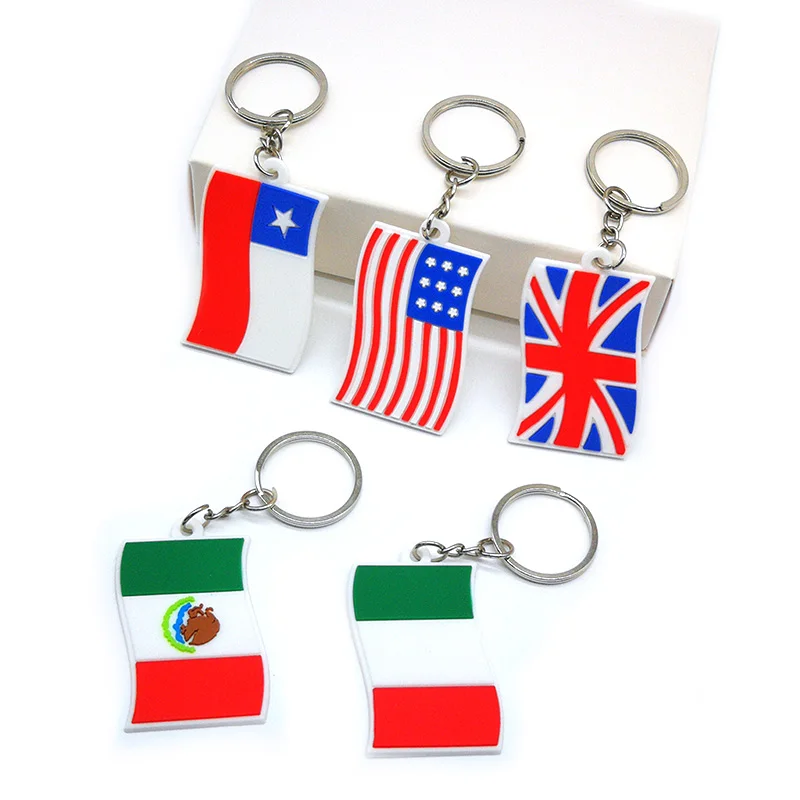 50PCS PVC Keychain Cute Design American Britain National Flag Keyring Party Souvenir Car Key Pendant Pencil Bag Accessories Gift