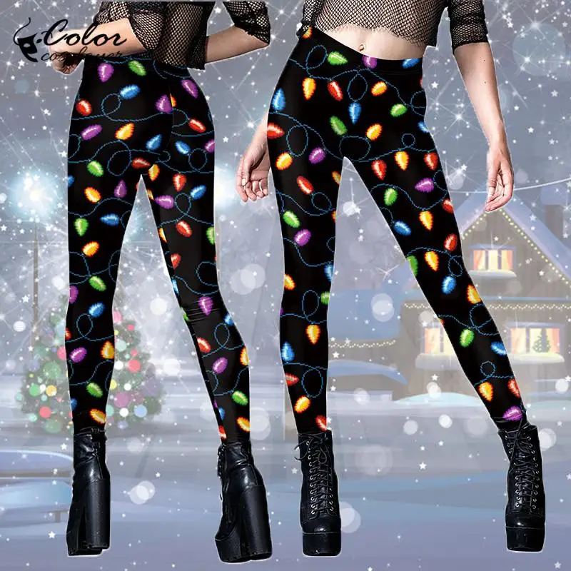 

Color Cosplayer Women Christmas Leggings 3D Print Long Trousers Fantasia Xmas Trousers Pants Ladies Holiday Adult Costume