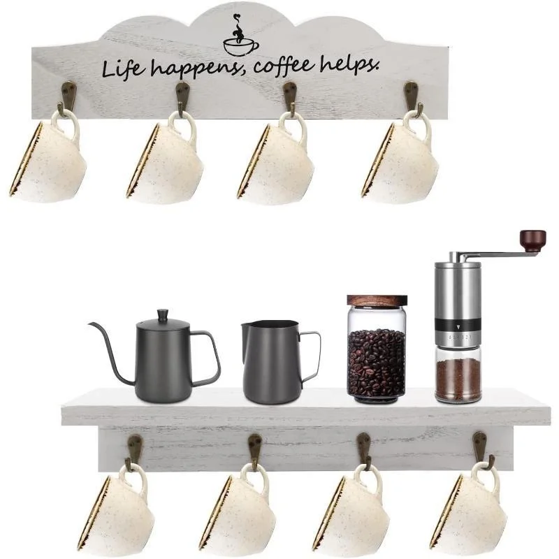 2Pcs/Set Coffee Cup Holder Kitchen Wall for Farmhouse Decorations Coffee Station Office Decor Mug Organizer Mug Display