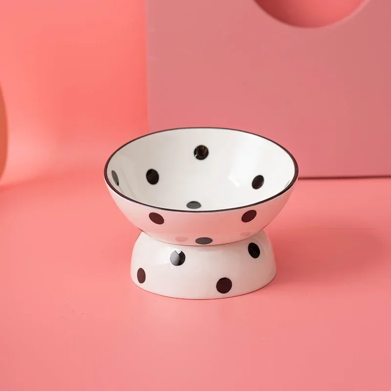 

Dots Pet Bowl Dish Tilting Supplies Cat Food for And Shape Anti-overturning Water Ceramic Dogs Feeder