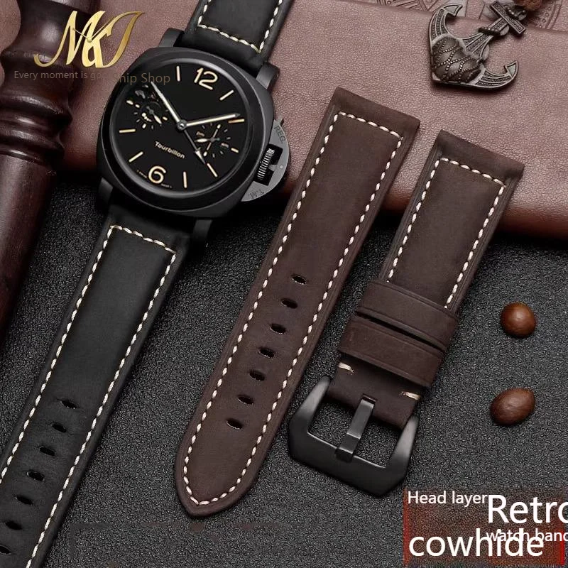 Genuine Cowhide Men's Frosted Handmade Retro Crazy Horse Leather Watch Strap