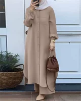 Ensemble de vêtements de sport deux pièces pour femmes, chemise à manches longues, pantalon à jambes larges, monochromatique élégant, vêtements de luxe islamiques, arabe 2