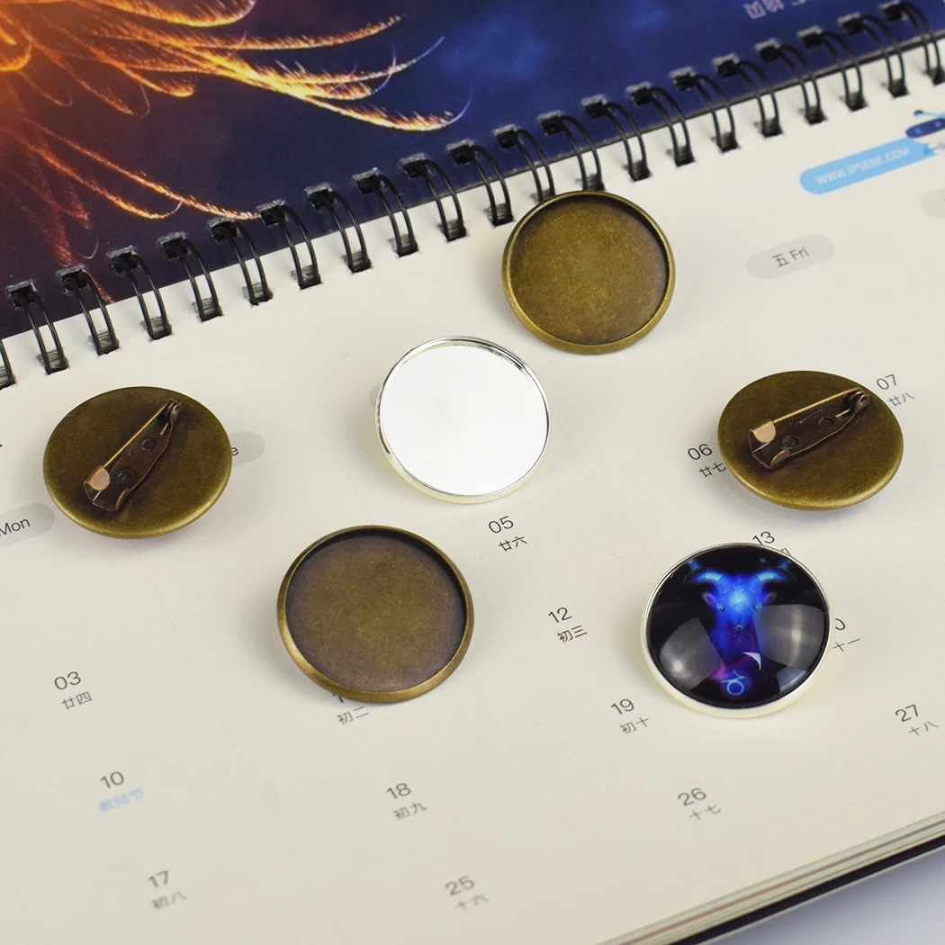 Round Alloy Glass Brooch DIY Badge Accessories Best Gifts for Family Friends Kids Students 10Pcs per Set