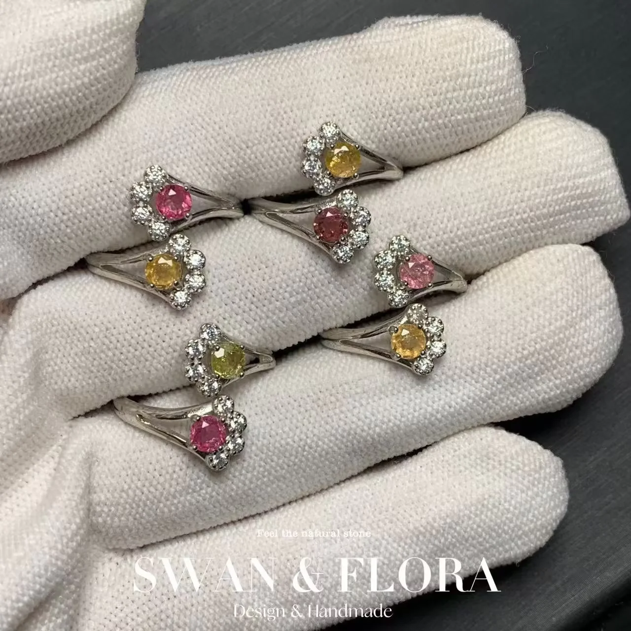 New Arrival Natural Tourmaline Rings Female  Jewelry For Women Gift Copper Cute Stone Flower