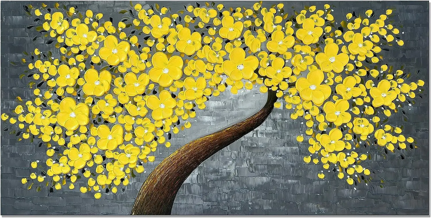 

Hand Painted Modern Thick Oil Painting on Canvas Yellow Flower Painting Large Abstract Wall Art Floral Artwork Palette Knife