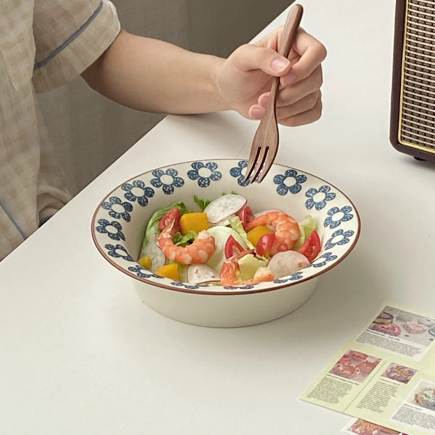 Under Glaze Colored Ceramic Bowl Little Blue Flowers Baking Tray Home