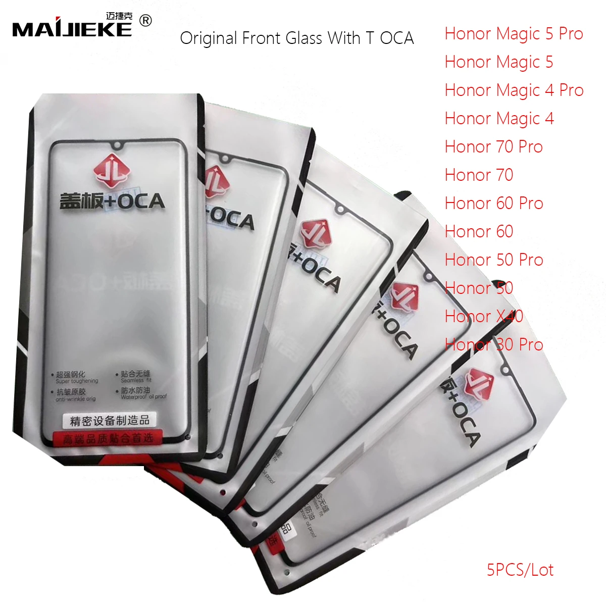 

5PCS Original Screen Front Glass Laminated T OCA For Honor 70 60 50 30 Pro X40 Magic 5 Pro Magic 4 Pro Touch Screen Panel Hollow