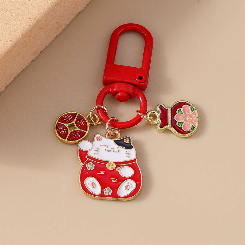 Aihua Niedlicher Glückskatzen-Schlüsselanhänger, Glücksbringer-Schlüsselring-Anhänger für Freunde, Liebhaber, Souvenir-Geschenk
