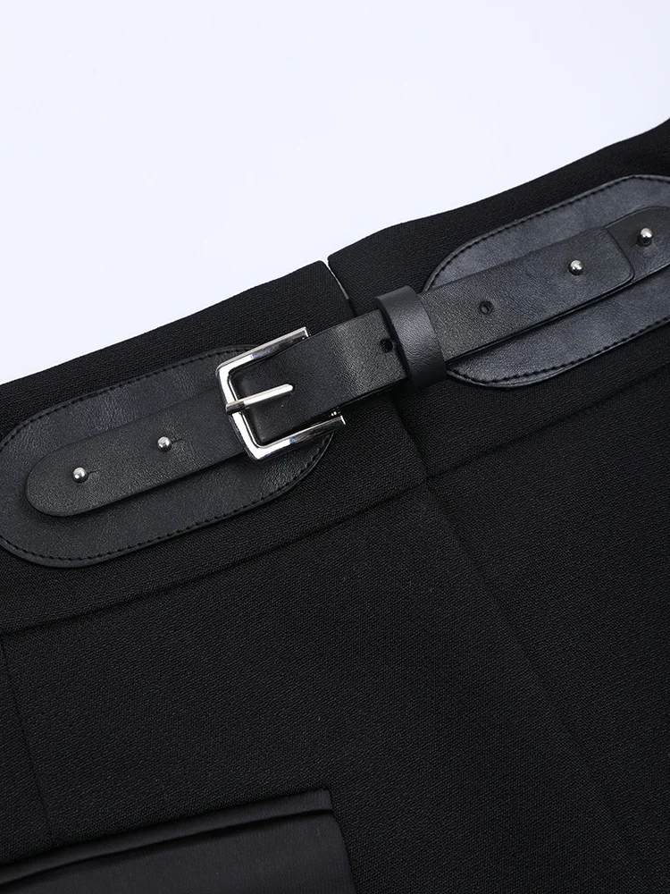 EAM Black Irregular Pants High Waist Leather Long Wide Leg New Loose Fit Trousers Women Fashion Spring Autumn 2026 JQ78101