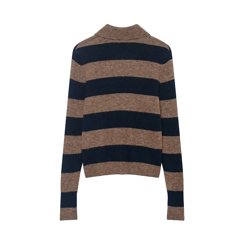 2025 New Women Fashion Stripe Knitted Cardigans Long Sleeve Lapel Short Sweater Cardigan Autumn Winter New Style Knitwear Coat