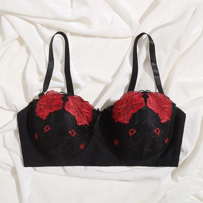 black bra Beauwear 85C 90C 95C 100C 105C 110C Demi Cup Plunge Bras Contrast Color Appliques Underwear Comfort Cold Silk Summer Bras nursing bras Bras