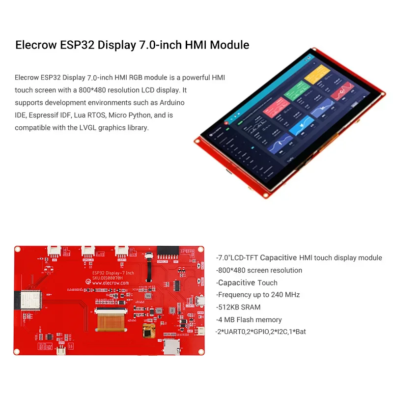Display Touchscreen ESP32 Da 5 Pollici 800x480 - HMI Per Arduino, LVGL, Progetti IoT