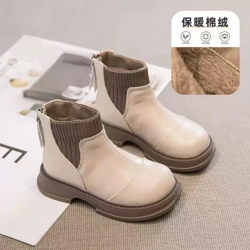 Girls Fleece Ankle Boots Winter School Shoes
