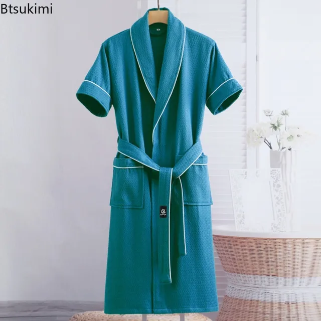 104623-b348a5.jpg Nouvelles Robes de Chambre en Gaze de Coton Pur pour Couples Été – Peignoirs Fins à Manches Courtes, Robes de Nuit, Tenues d'Intérieur, Couleur Unie, Peignoirs d'Hôtel
