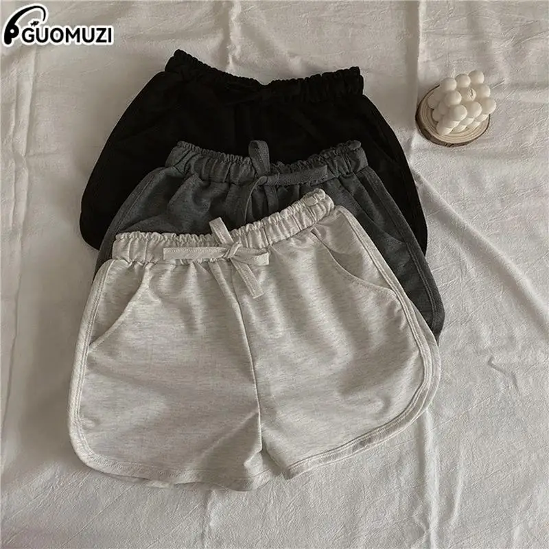 

Summer Loose Shorts Women Fashion Casual Fitness Shorts Ladies Grey Black Solid High Waist Shorts Elastic Waist Outdoor Sports