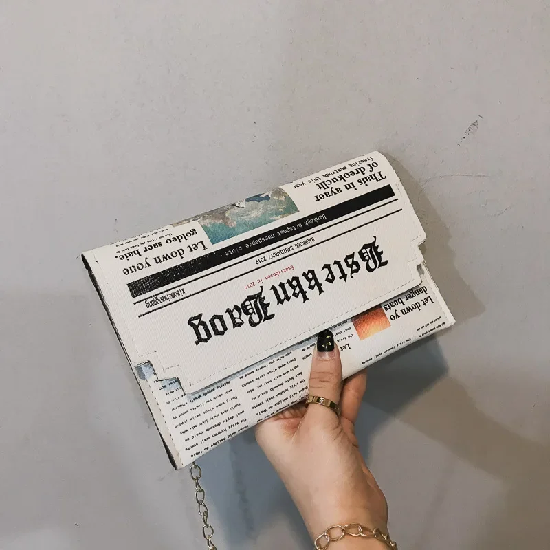 Women Joker Messenger Bag Chain Shoulder Bag Personality Fashion Small Square Newspaper News Styling Bags Bolso Mujer