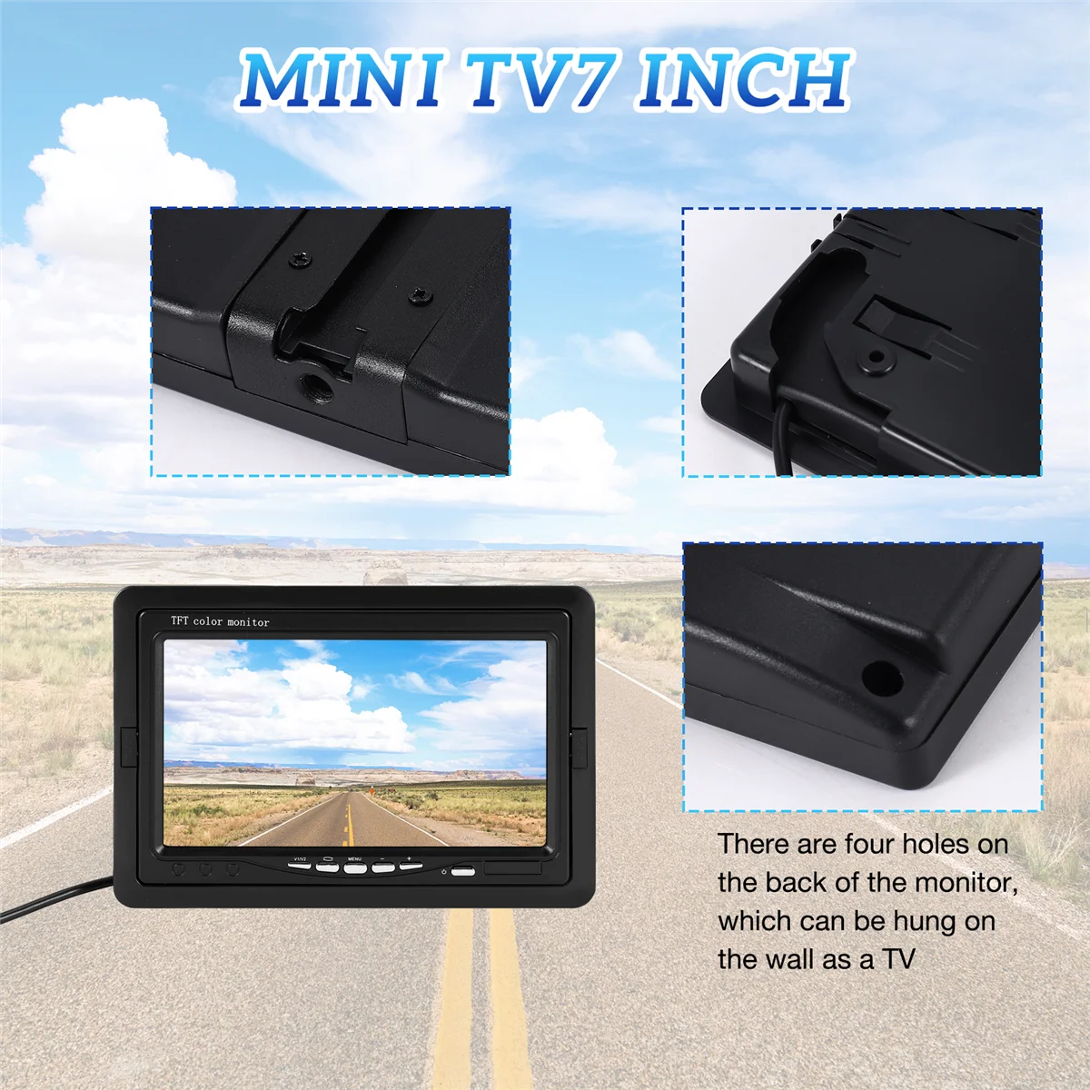 Mini TV 7 Inch HD Monitor 800X480 Portable Car LCD Screens on DVD/CMMB Two Input for Passenger Cars Trucks F