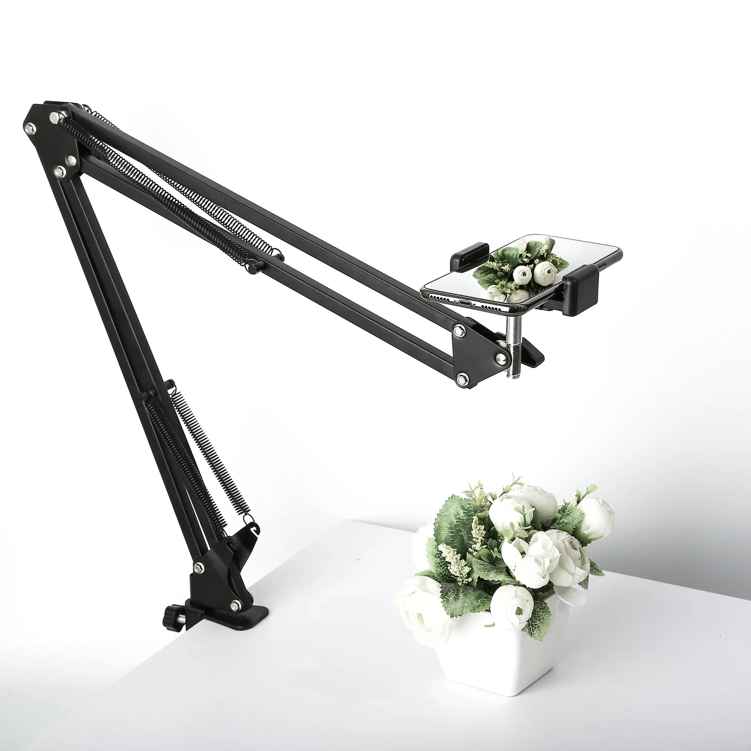 Overhead Phone Camera Tripod Stand Set Desktop Photography Arm With Ring Light Lamp phone tripod photo tripod light stand photographic light stand For Tabletop Shot And Video Recording