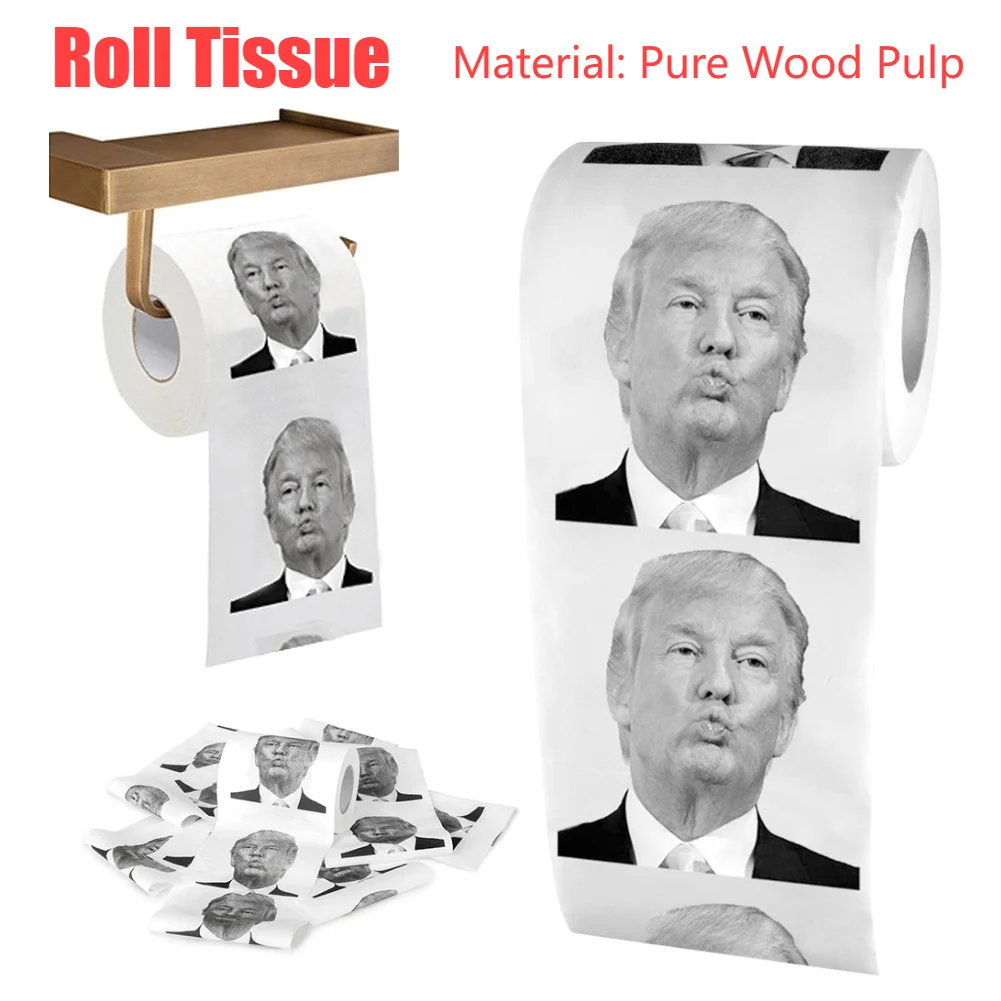 Humor Toilet Tissue Trump Roll Tissue Creative Funny Toiletily Paper Pure Wood Pulp Nontoxic Dustless Bathroom Sanitary Paper