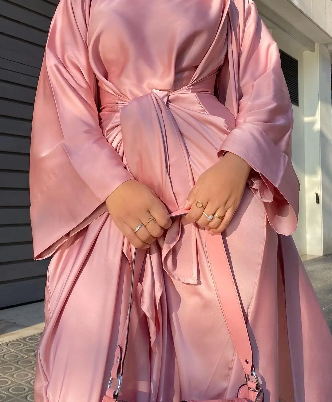 Open Abaya 2 Piece Matching Muslim Set Eid Satin Abayas for Women Dubai Turkey Hijab Wrap Dress African Islamic Clothing Kaftan