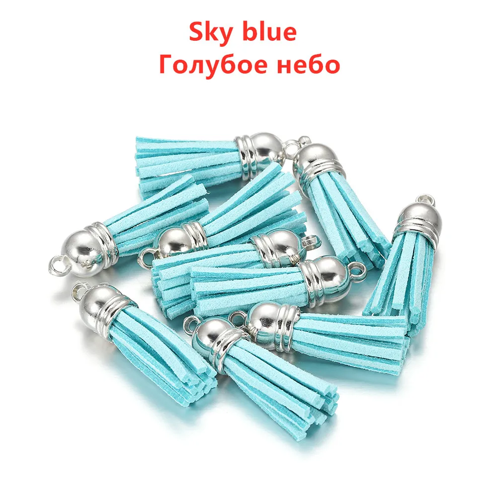 Elegant Leather Tassel Charms with Gold and Silver Caps - Set of 20 for DIY Jewelry and Keychain Crafts