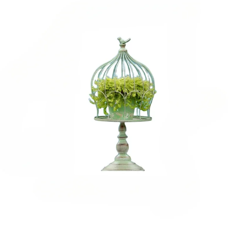Outdoor Wrought Iron Flower Stand Birdcage Pot Holder Gardening Tray Decorative Ornaments Metal Plant Stand Garden Display