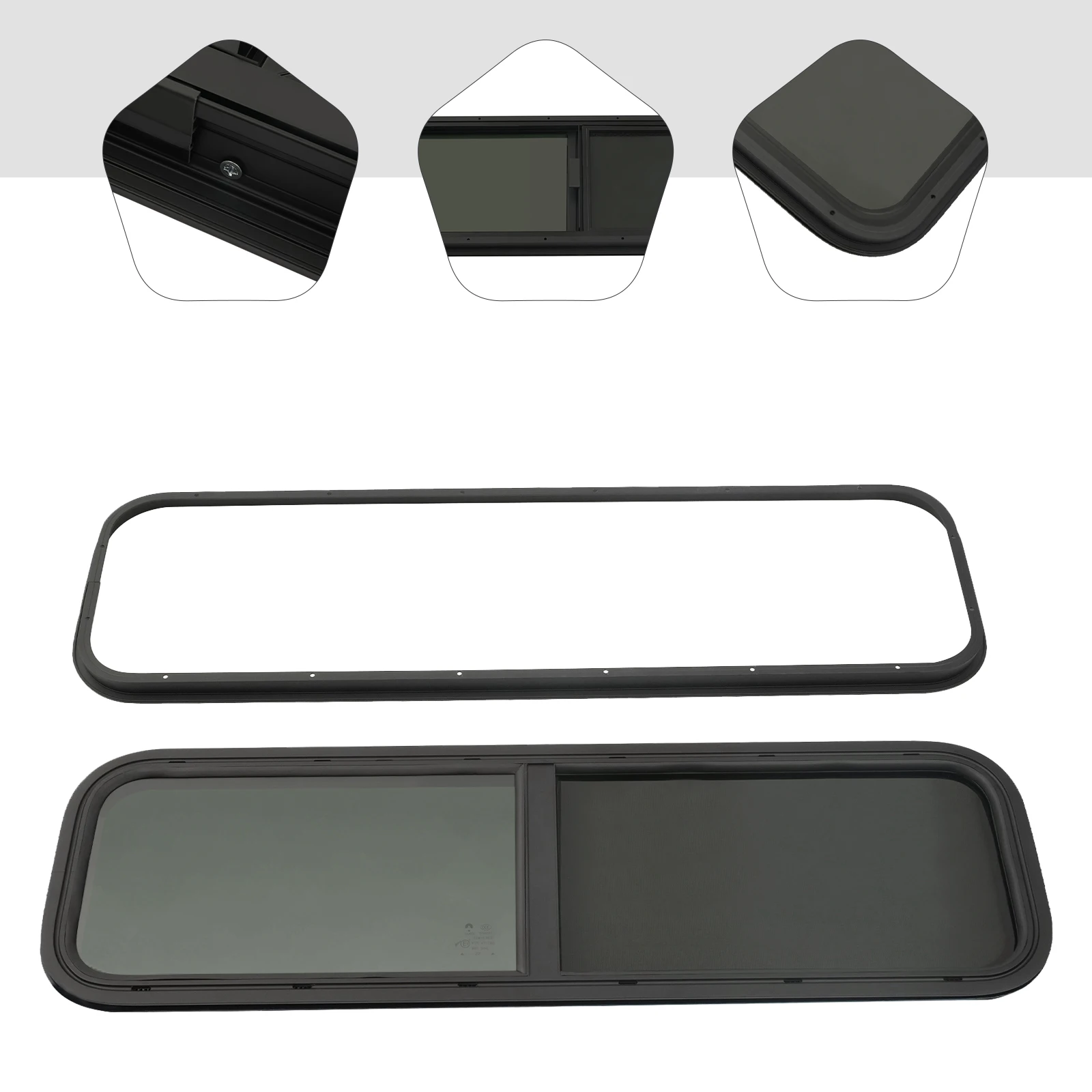

RV Window Teardrop 42Inch W X 12Inch H Horizontal Sliding Replacement Glass Aluminum Rectangular RV Window with Trim Black