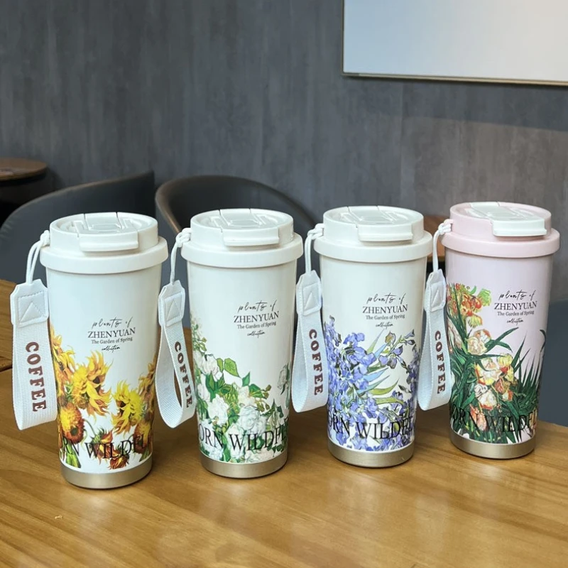 316 Stainless Steel Tumbler  Coffee&Cold Cup Large Capacity Insulated Travel Mug Portable with Carry Strap for Hot & Cold Drink