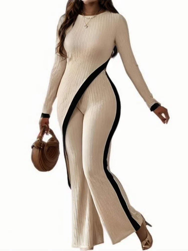 Wmstar Two Piece Set Women Wholesale 2025 European American Spring Summer Fashion Elegance Round Neck Long Sleeved Loose Pants