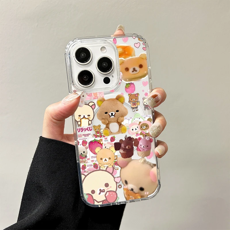 Kawaii Strawberry R-Rilakkuma Plush Toy Wireless Charging Case - Acrylic Hard Cover