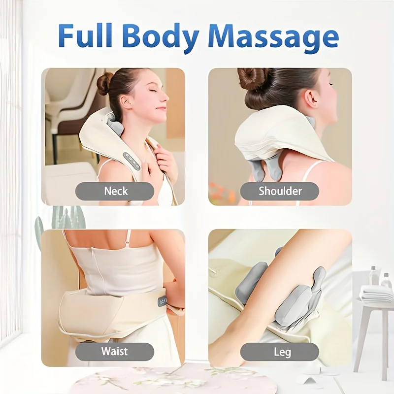 Electric Wireless Neck And Shoulder Massager Shiatsu Kneading Shawl_voghion.com