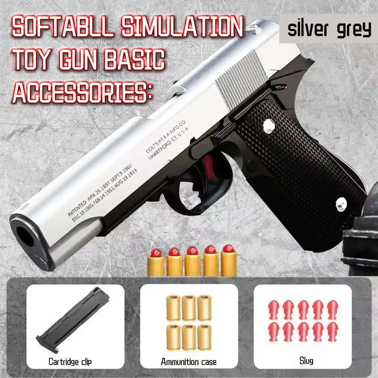 Black Automatic Colt 1911 Automatic Shell Soft Bullet Toy Gun Air Gun CS Shooting Weapon Boy Toy (continuous Firing)  gift 5