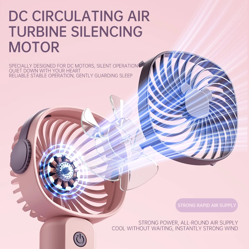 Compact Handheld Multi-Functional USB Desk Fan with Stand - Portable and Rechargeable for Home, Office, and Outdoor Use