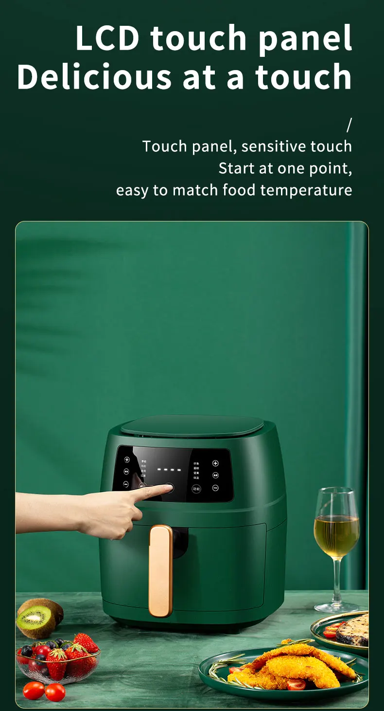 360 ° Electric Digital Display Touch Screen 1350W 6L Air Fryer Oil Free 8 Menus Air Oven Frier Home French Fries Fried Chicken 5