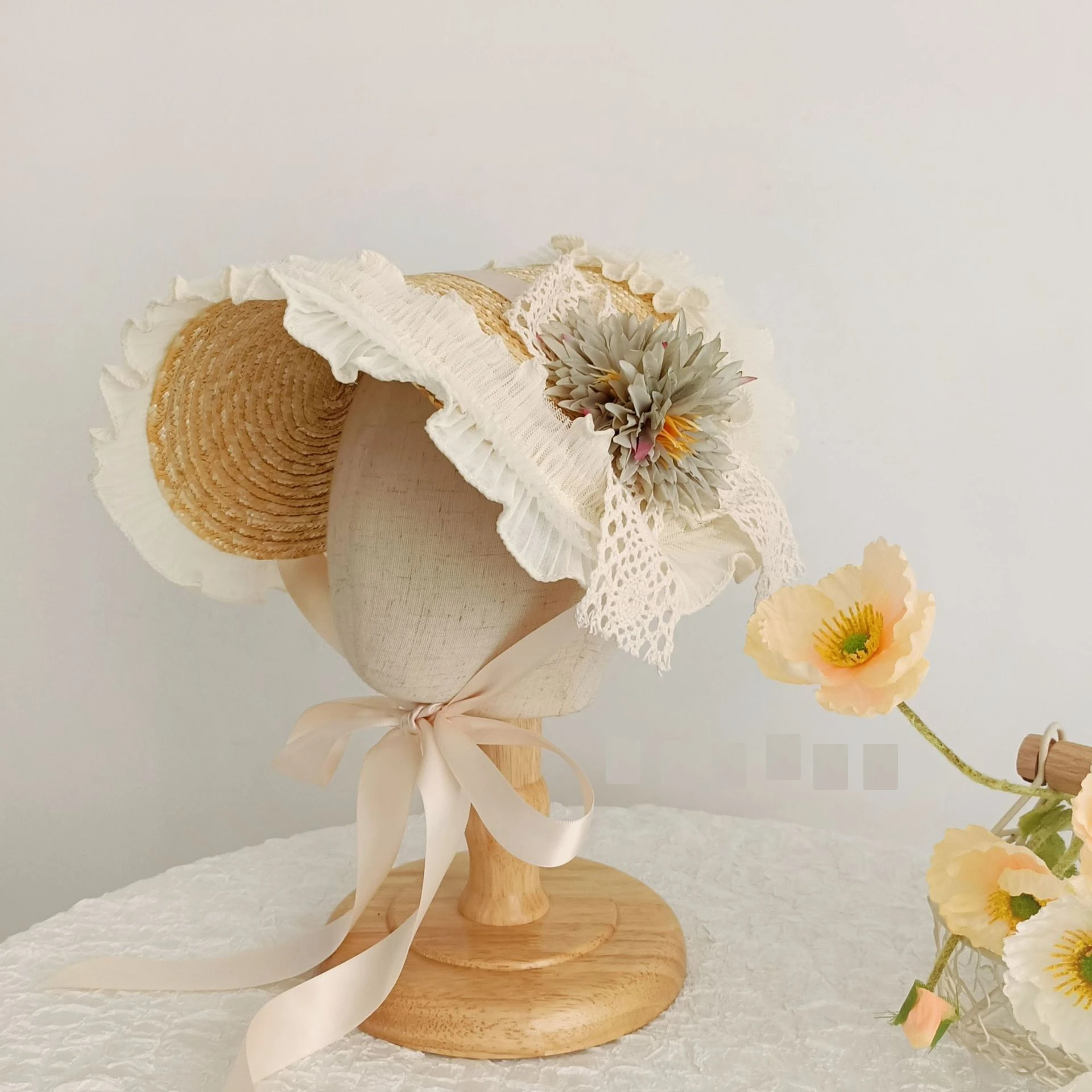 

Retro French Style Children Wheat Straw Hat Handmade Weave Fashion Hat For Girls Princess Beach Hat Photography Accessories