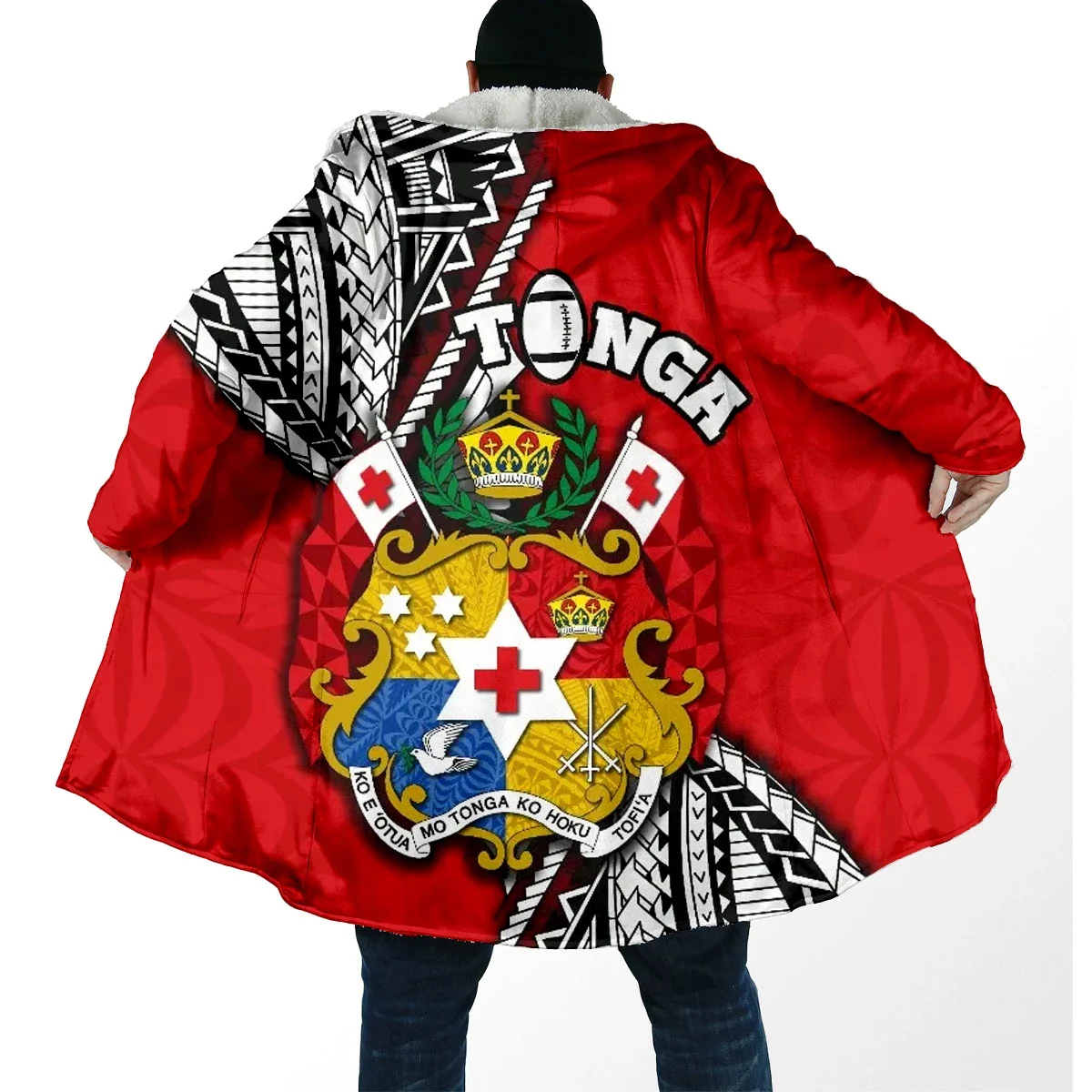 

Polynesia Tonga Emblem Flag Country Art Thick Warm Hooded 3D Print Cloak Men Overcoat Coat Windproof Fleece Cape Robe Blanket-1